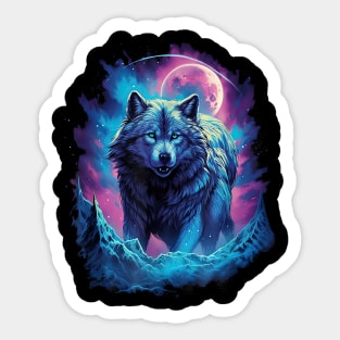 Lone Wolf Howling on Moon - Funny Wolves Sticker